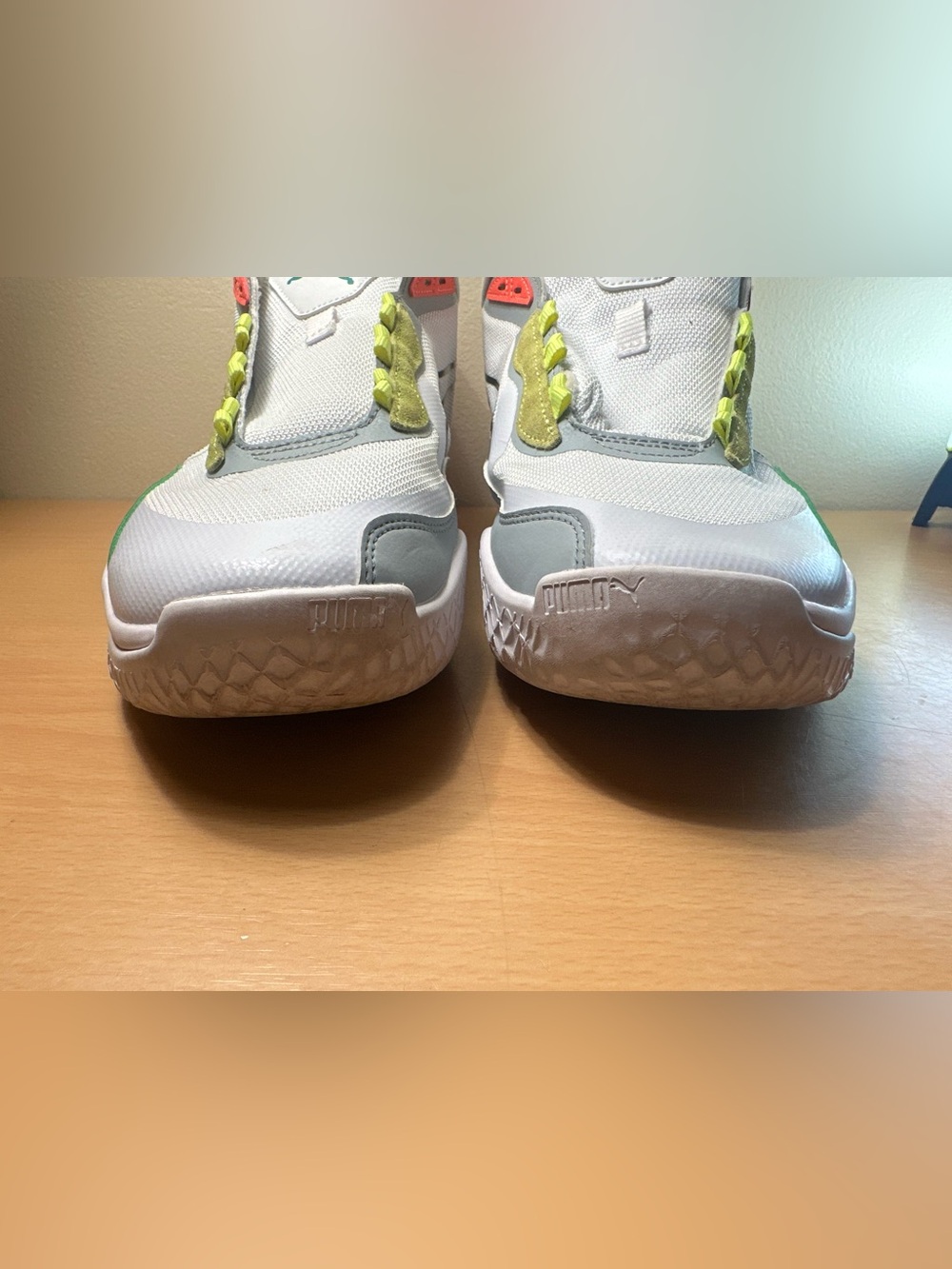 Puma Playmaker Pro White Fiery Coral Lime Men’s Shoes Size 13 - Picture 4 of 12